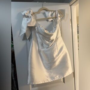 Lulu's White Satin Dress with Bow Details